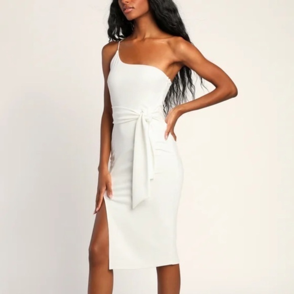 LULUS Club Scene White One-Shoulder Bodycon Midi Dress